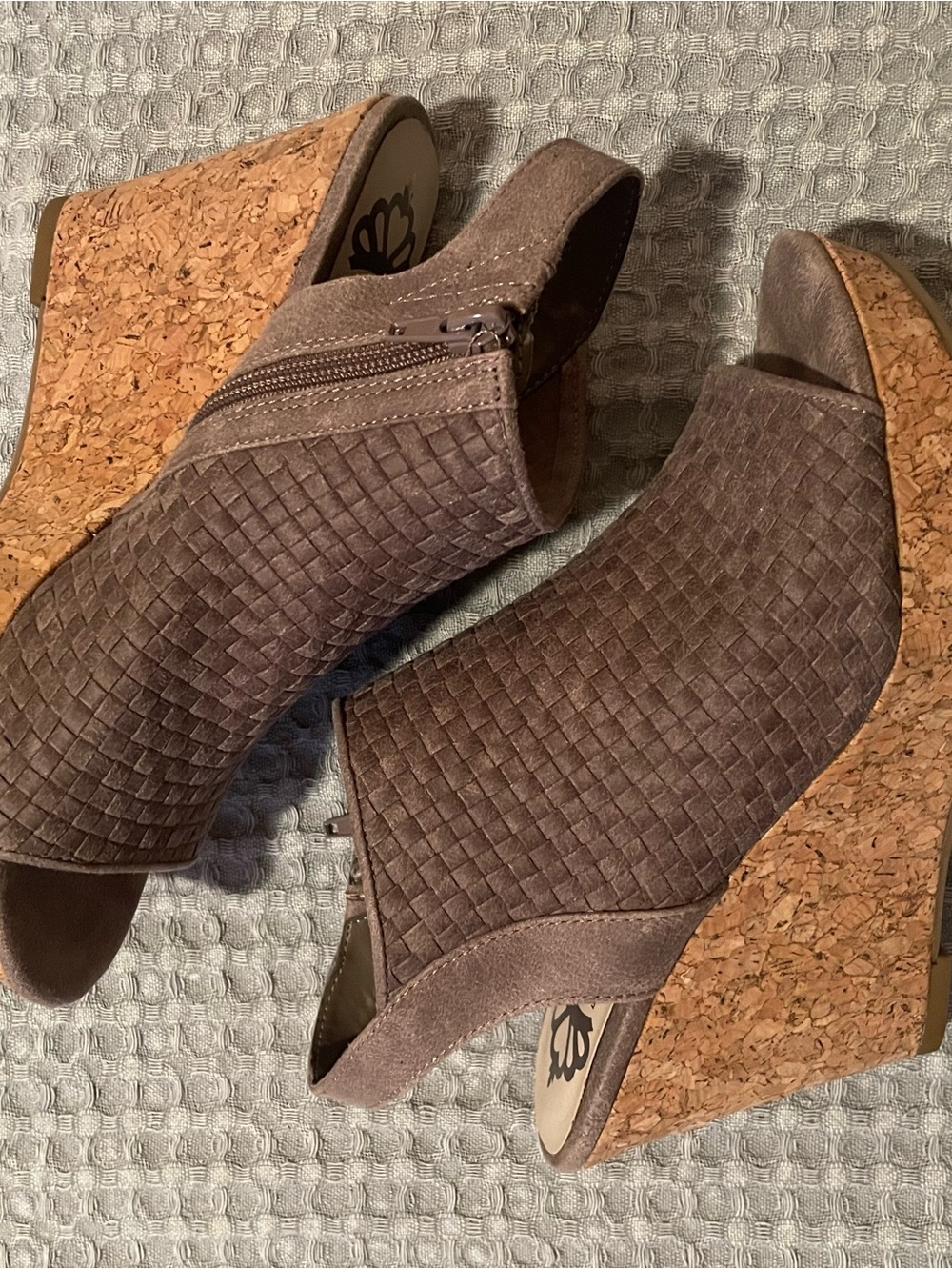 Fergalicious Brown Woven Suede Cork Wedge Sandals